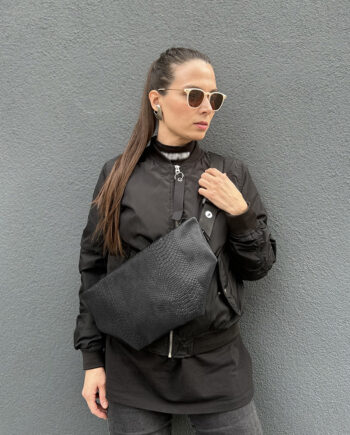 oversized black snake crossbody bag